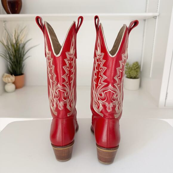 Stivali Red Leather Loyal Western Cowboy Boots Size 37/6-6.5 - Picture 4 of 9